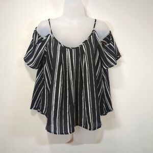 Lush Women's Cold Shoulder Black and White Striped Women's Top Size M